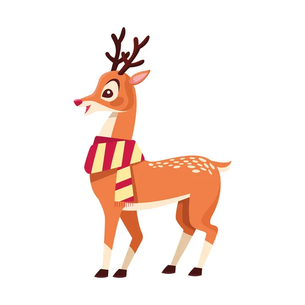 Happy merry christmas reindeer wearing scarf icon — Stock Vector