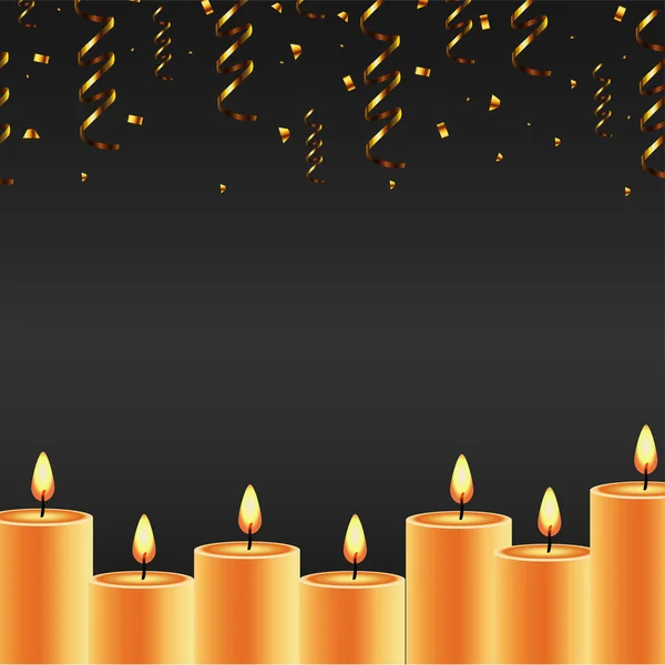 新年快乐卡，上面有金黄色的五彩纸屑和蜡烛 — 图库矢量图片