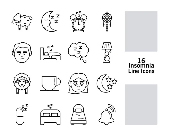 Bundle of Insomnia line style icons — Stock Vector