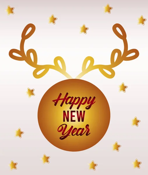 Boldog új évet üdvözlő kártya arany koszorúval és csillagokkal — Stock Vector
