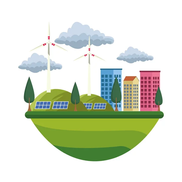 Zelená město ekologie izolované ikony — Stockový vektor
