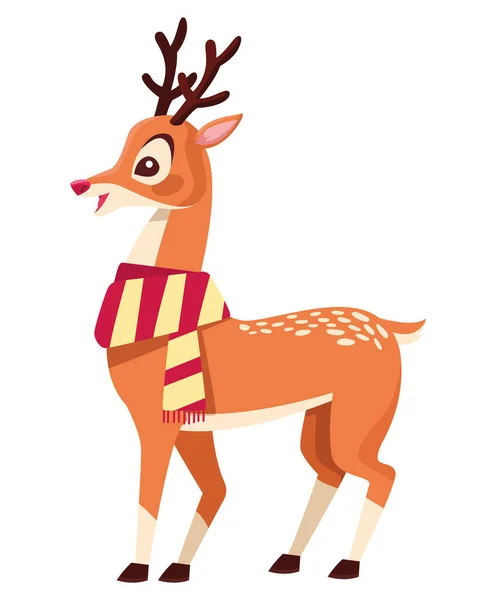 Słodkie Boże Narodzenie jeleń z szalik charakter — Wektor stockowy