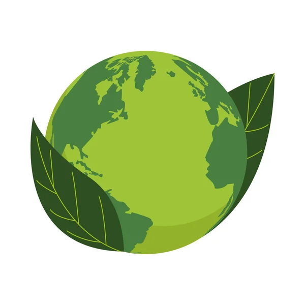Světová planeta Země s listí ekologie ikona — Stockový vektor