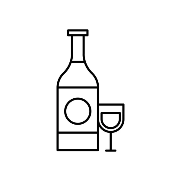 Bouteille de vin et coupe style ligne icône — Image vectorielle