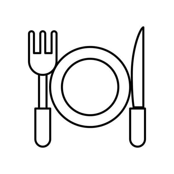Plat avec fourchette et couteau style ligne icône — Image vectorielle