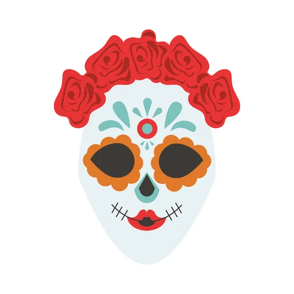 伝統的なメキシコのカトリーナの頭蓋骨に花と塗料の頭 — ストックベクタ