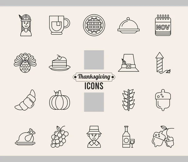 Bundle of eighteen thanksgiving day set icons — Stock Vector