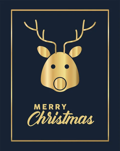 Frohe Weihnachten goldene Rentiere und Schriftzug — Stockvektor