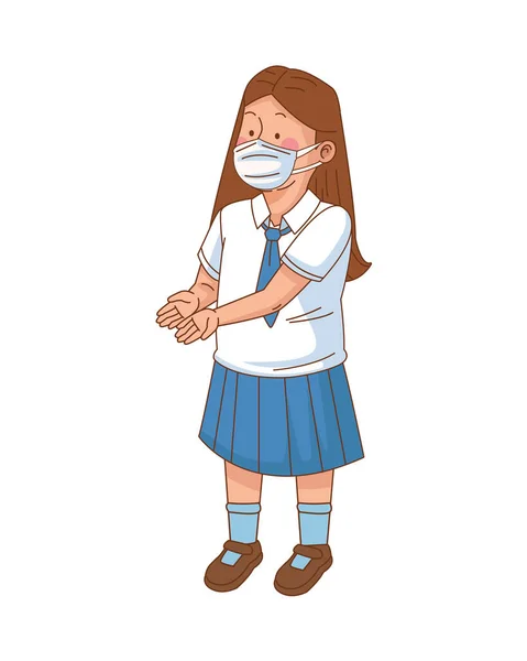 Little student girl wearing medical mask — Stock Vector