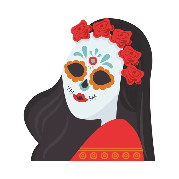 Calavera katrina tradicional mexicana pintada con flores — Archivo Imágenes Vectoriales