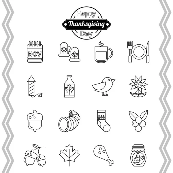 Bundle of sixteen thanksgiving day set icons — Stock Vector