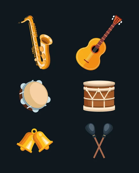 Conjunto de ícones de instrumentos musicais — Vetor de Stock