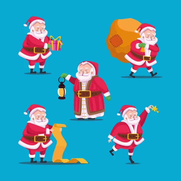 Happy merry christmas bundle of santas characters — Stock Vector