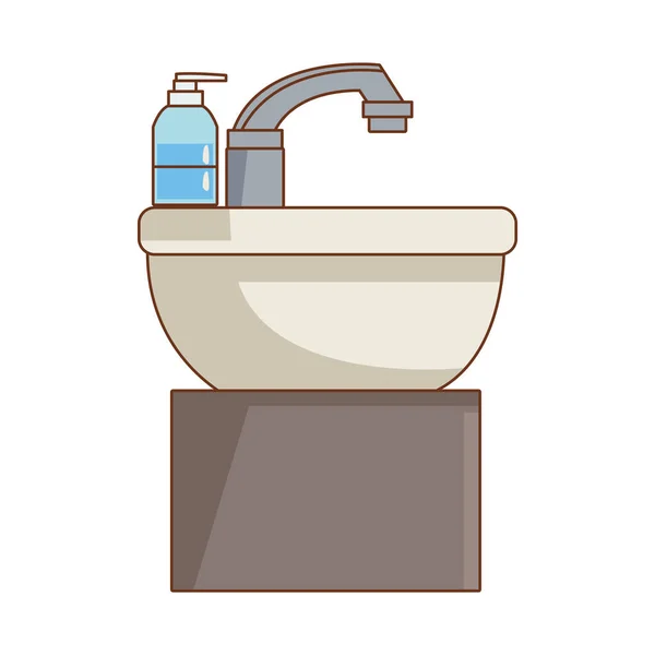 Lavabo de salle de bain avec flacon de savon antibactérien — Image vectorielle