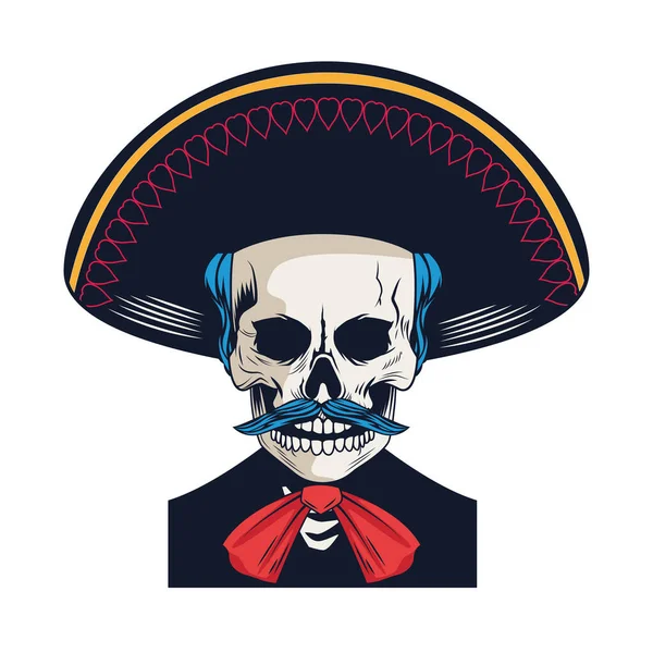 Традиційний мексиканський маріанський череп з характером вуса — стоковий вектор