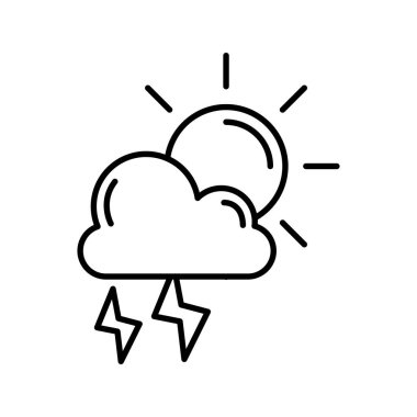 Güneş ve ışınlı bulut hava çizgisi simgesi