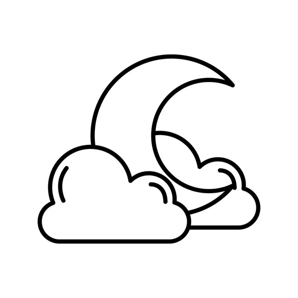 Nuvens com lua crescente ícone de estilo de linha meteorológica — Vetor de Stock