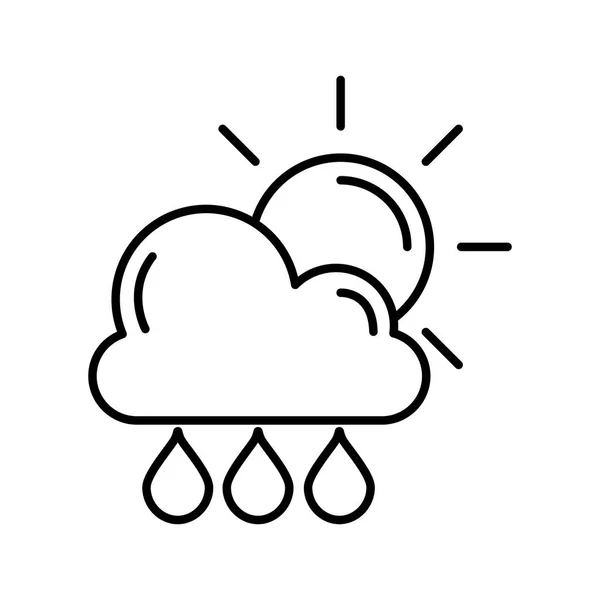 Wolken mit Sonne und Regentropfen Wetterlinie Stil-Symbol — Stockvektor