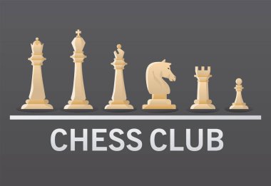 Beyaz satranç taşları ve kulüp harfleri.