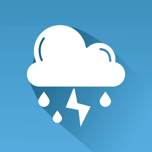 Nuage pluvieux avec tonnerre icône de style de ligne météo en fond bleu — Image vectorielle