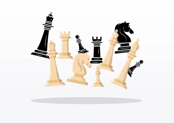 Group of white and black chess pieces set icons — Stock Vector