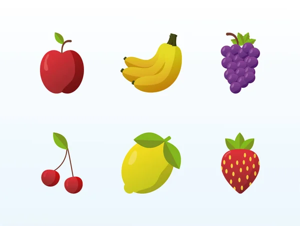 Paquete de seis deliciosas frutas frescas establecer iconos — Vector de stock