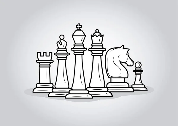 Grupo de piezas de ajedrez establecer iconos de estilo de línea — Vector de stock