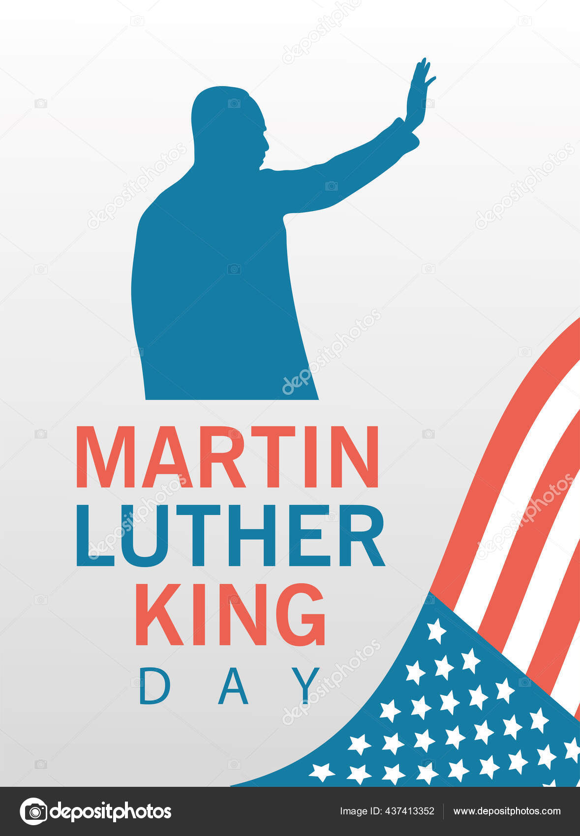 Martin Luther King Silhouette Perayaan Hari Dengan Huruf Dan Bendera Usa Stok Vektor C Jemastock 437413352