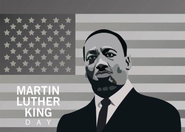 Martin Luther King karakteri tek renkli Amerikan bayrağında kutlama günü