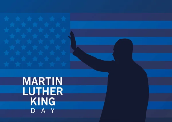 Martin luther rey silueta celebración día en EE.UU. bandera — Vector de stock