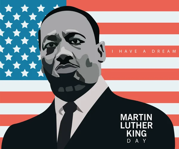 Martin luther rei personagem celebração dia em EUA bandeira —  Vetores de Stock