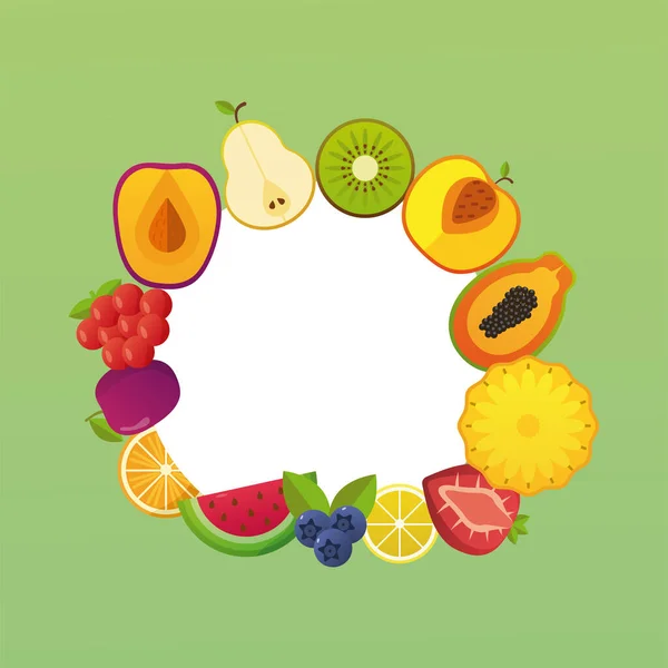 Κυκλικό πλαίσιο με σύνολο νωπών φρούτων — Διανυσματικό Αρχείο