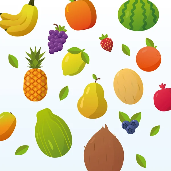 Conjunto de frutas frescas patrón de fondo — Vector de stock