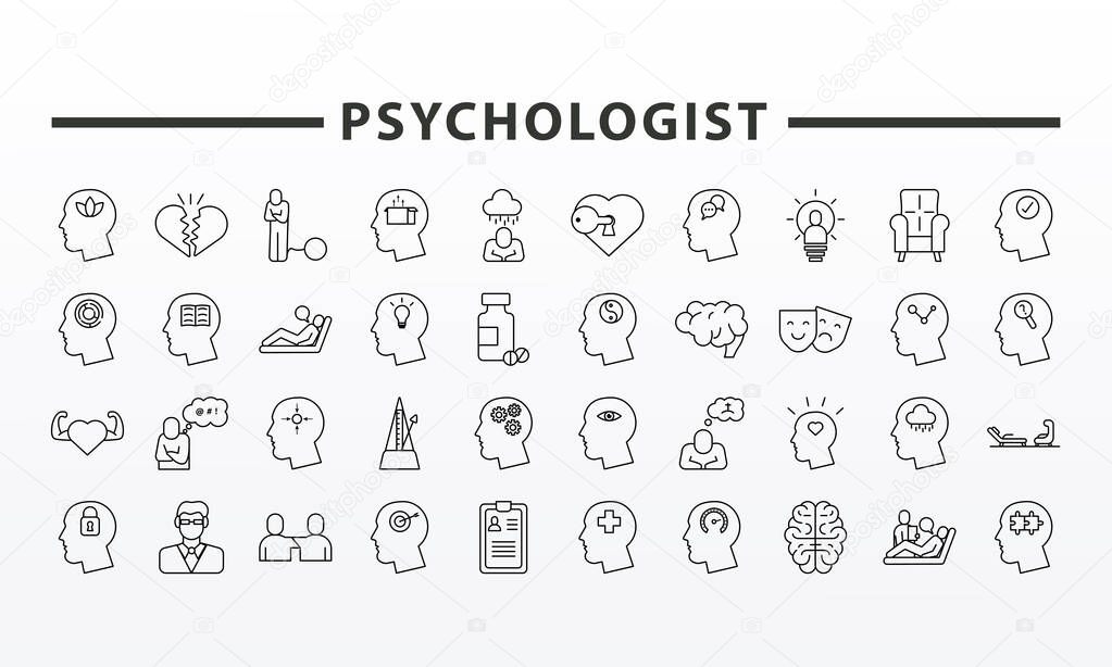 bundle of fourty psychological set icons and lettering