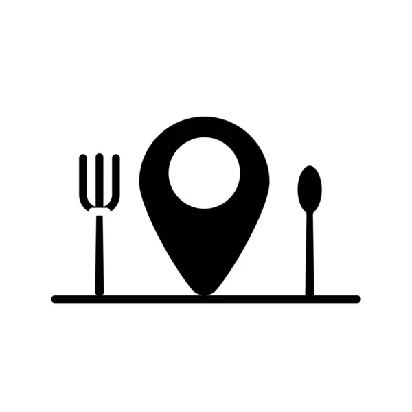 Tenedor y cuchillo en pin entrega ubicación silueta de alimentos icono de estilo — Archivo Imágenes Vectoriales
