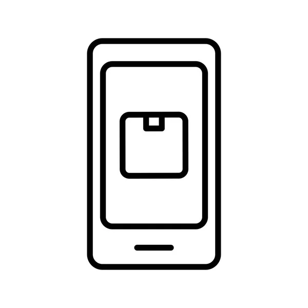 Smartphone avec boîte carton service de livraison en ligne style ligne — Image vectorielle