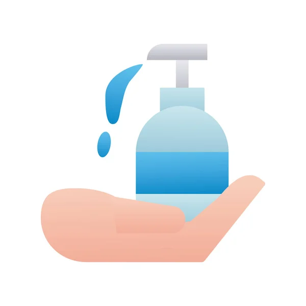 Hand wash with antibacterial soap bottle line style icon — Stock Vector