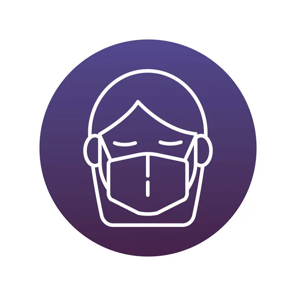 Orvosi arcmaszkot viselő nő19 védelem lila blokk stílusban — Stock Vector