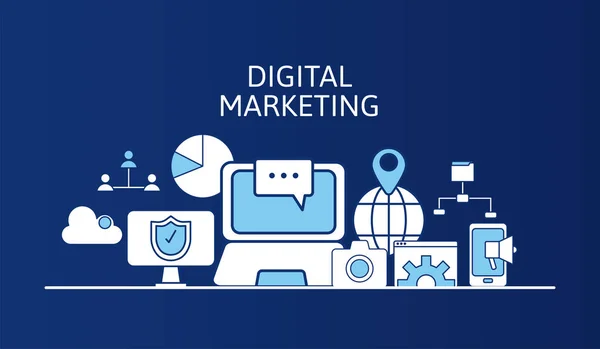 Paquete de iconos digitales de marketing y letras — Vector de stock