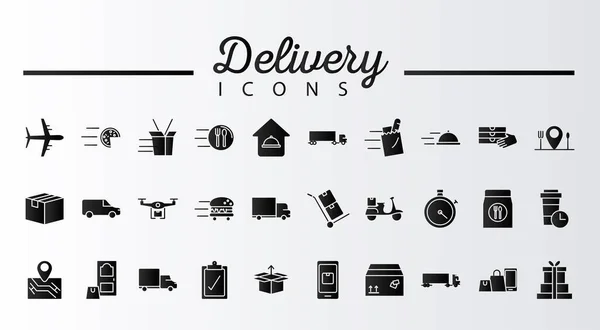 Bundle of fourty delivery service icons and lettering — Stock Vector