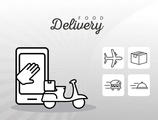 Paquet de cinq icônes de service de livraison et lettrage — Image vectorielle