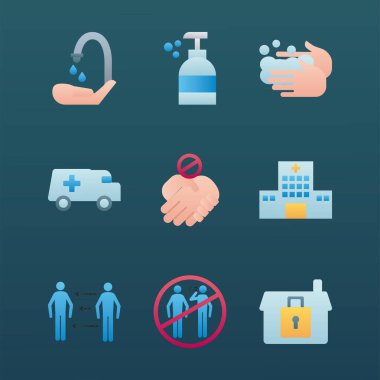 9 covid19 önleme simgesi demeti