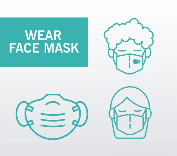 Punho vestindo máscaras faciais médicas e letras —  Vetores de Stock