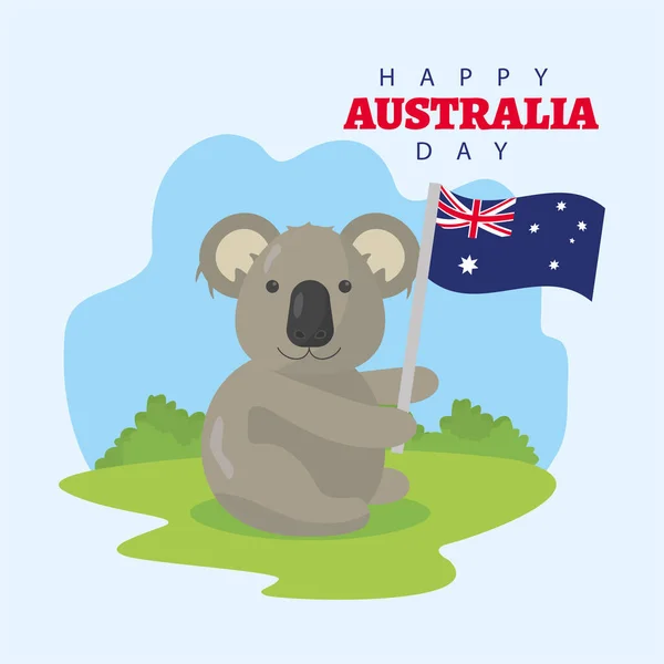 Boldog ausztrál nap betű koala lengő zászló — Stock Vector