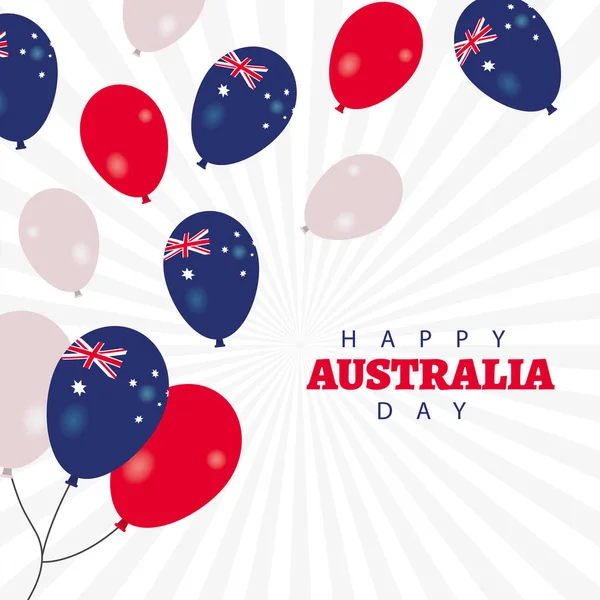 Boldog ausztrál napi betű léggömbökkel hélium lebegő — Stock Vector