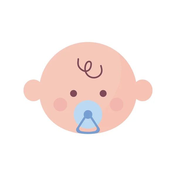 Linda cabeza de bebé con chupete icono de estilo plano — Vector de stock