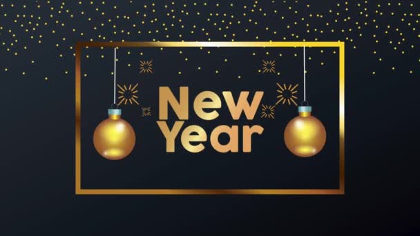 Fericit Anul Nou litere de aur cu bile agățat — Videoclip de stoc