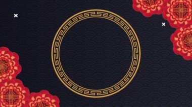 Mutlu Çin Yeni Yılı Altın çerçeveli çiçek süslemesi