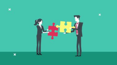 yapboz oyunu parçaları olan iş çifti işçiler