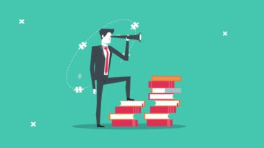 Teleskopu ve kitapları olan zarif bir iş adamı.